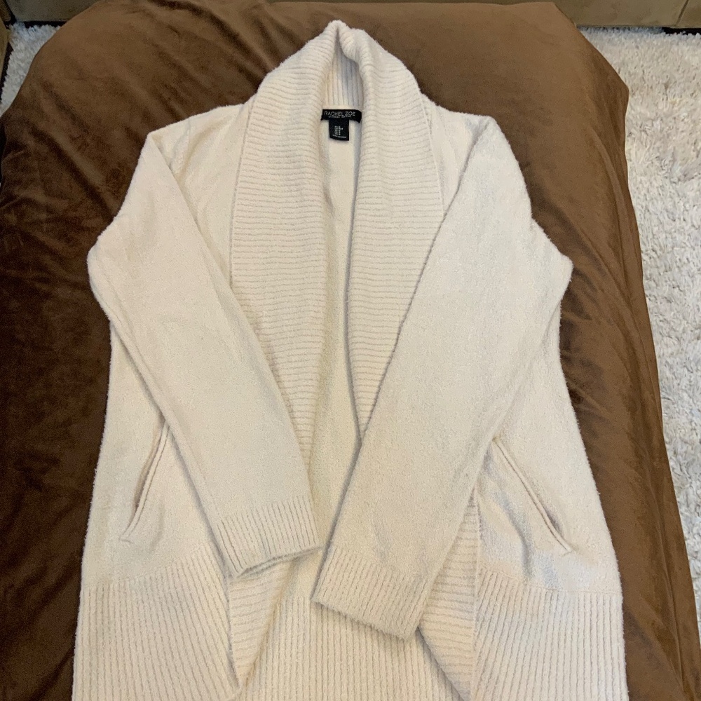 Rachel Zoe Cream Ivory M Open front Cardigan Soft Yoga Pilates Scandi Cottage
